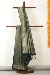 Bottle Green Zari Woven Soft Silk Saree