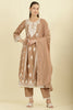 Light Brown Cotton Resham Floral Embroidered Anarkali Suit Set
