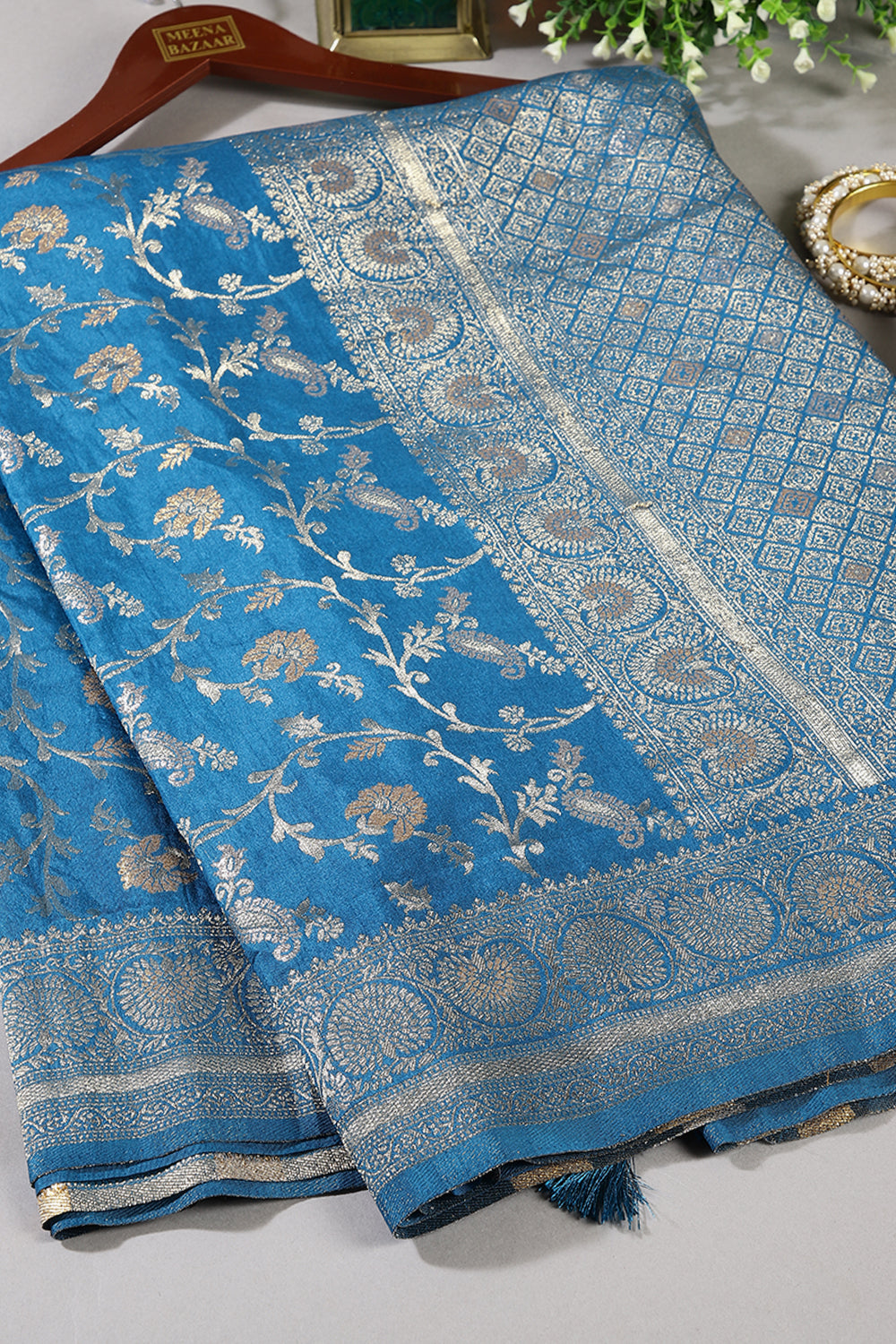 Flat Blue Colour Zari Woven South Silk Saree