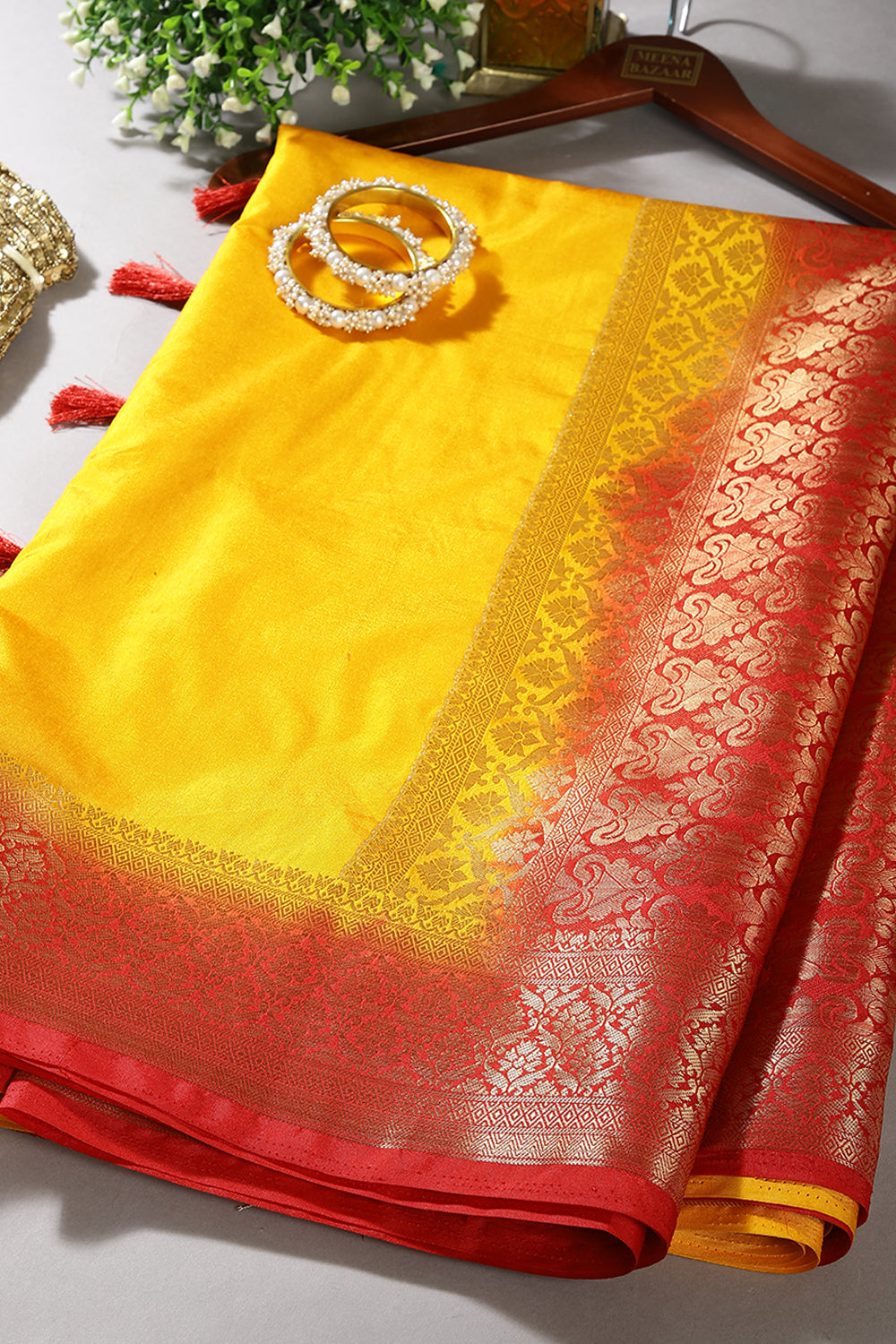 Yellow & Red Ombré  Silk Zari Woven Saree