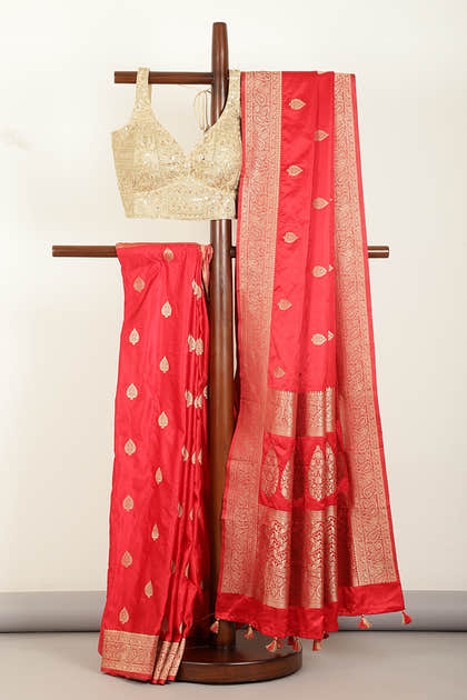 Red Color South Silk Zari Woven Saree
