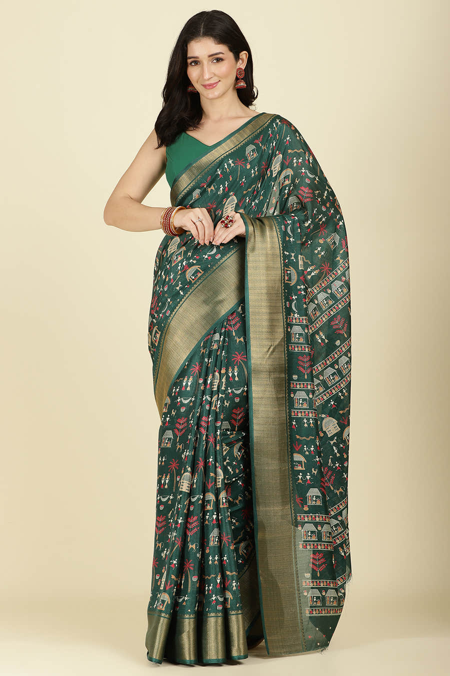 Green Cotton Silk Printed Saree