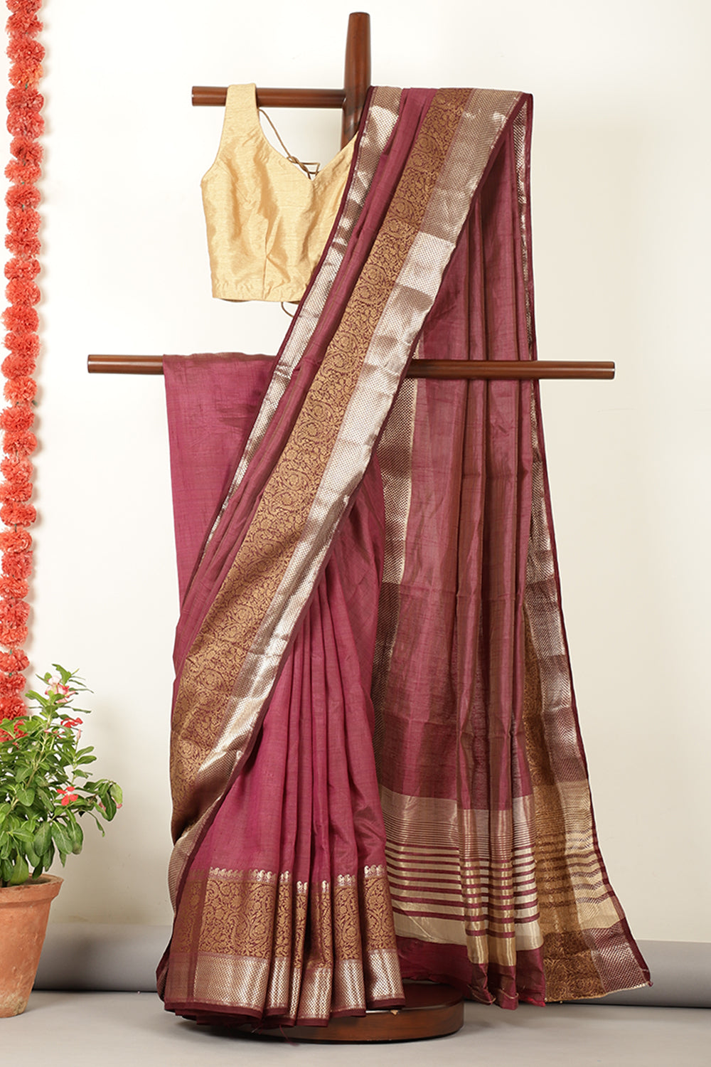 Wine Woven Cotton Silk Saree