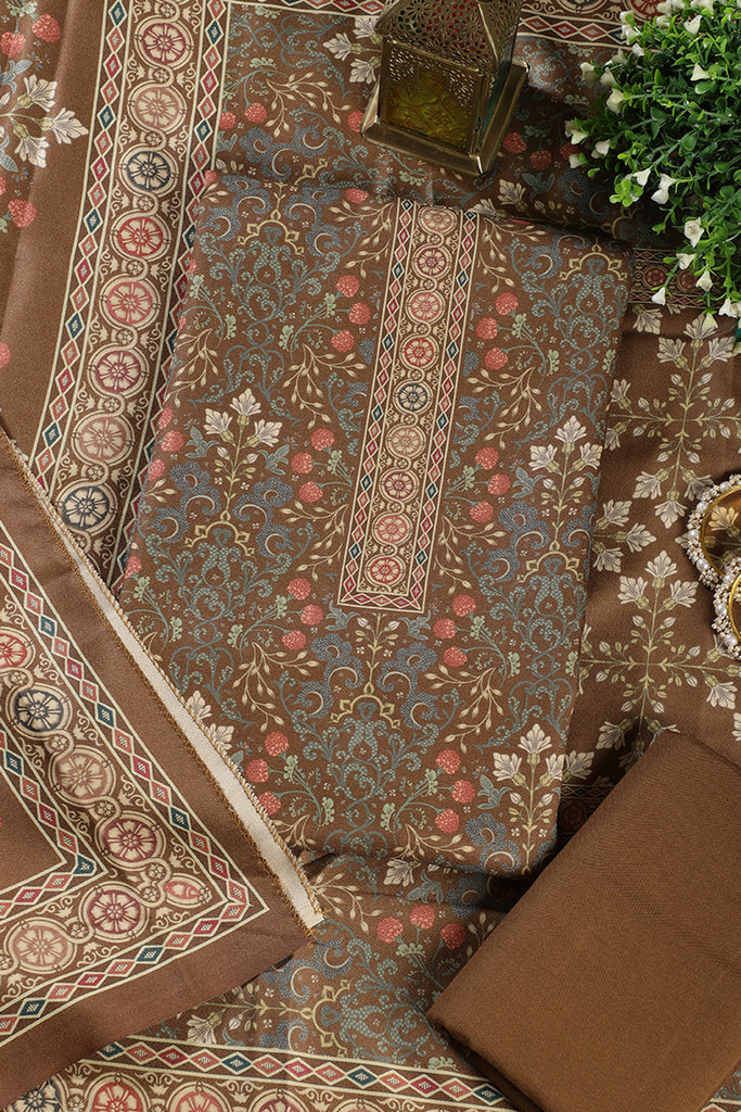 Olive Green Digital Printed Pashmina Unstitched Suit Fabric