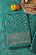 Teal Green Colour Zari Woven Silk Unstitched Suit Material