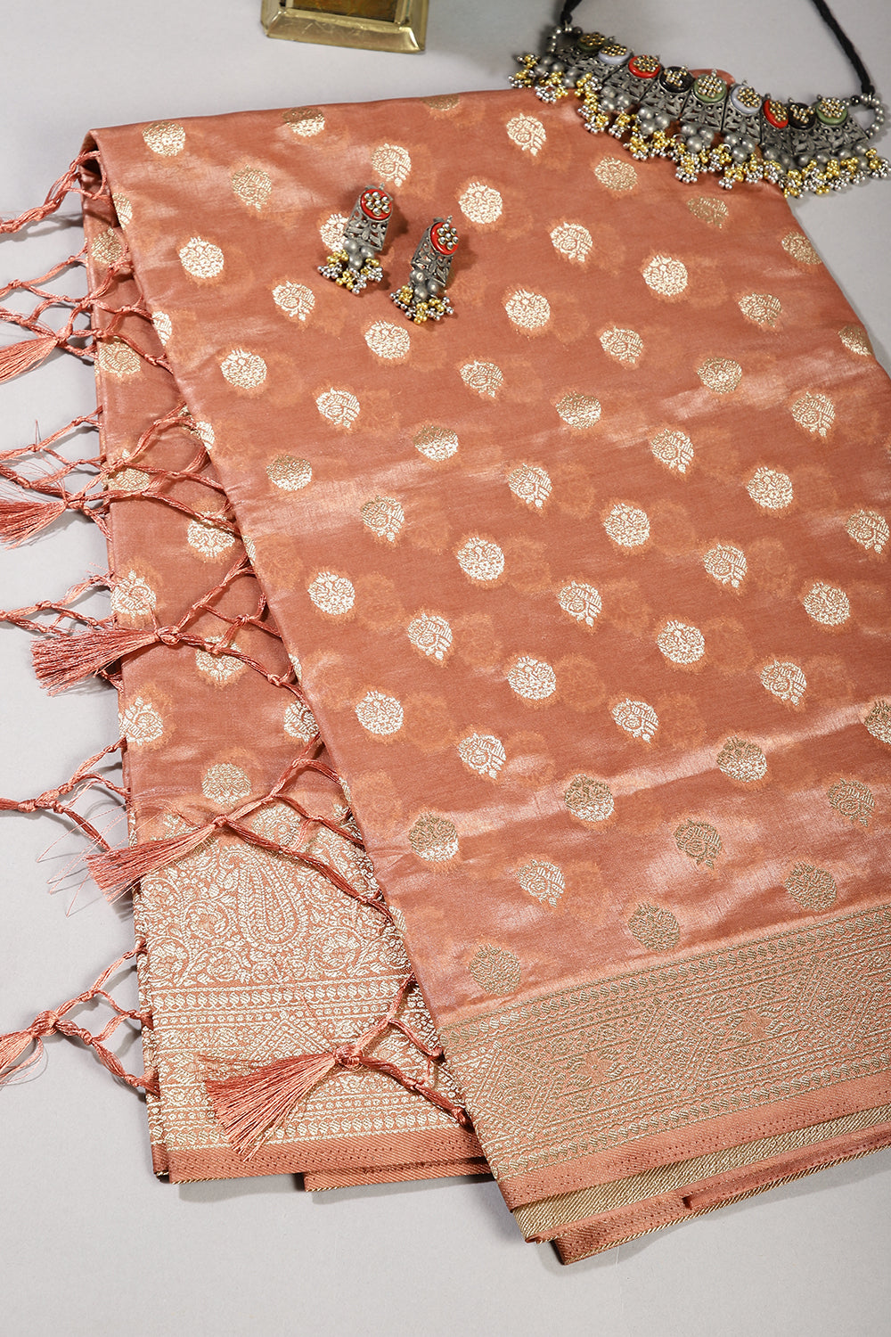 Pale Copper Color Tissue Silk Woven Saree