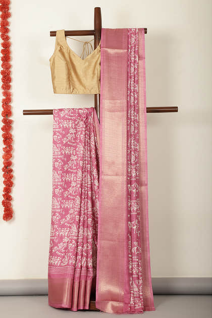 Light Mauve Cotton Silk Printed Saree