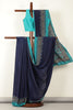 Navy Kashmiri-Inspired Floral Printed Crepe Saree