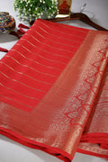 Red Color Georgette Saree with Zari Pinstripes