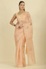 Light Peach Floral Resham Embroidered Cotton Saree