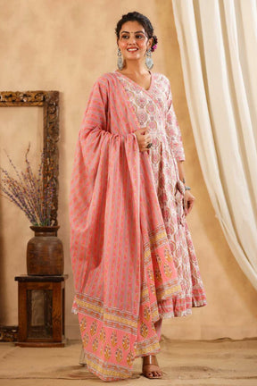 Pink Color Cotton Printed Anarkali Suit