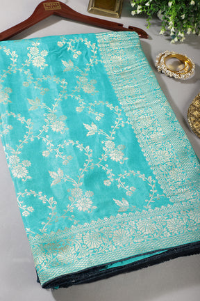 Turquoise Banarasi Silk Zari Floral Zaal Woven Saree