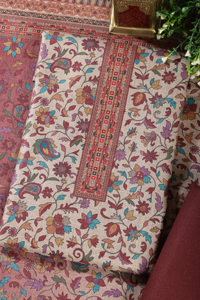 Wine Color Pashmina Floral Printed Unstitched Suit Fabric