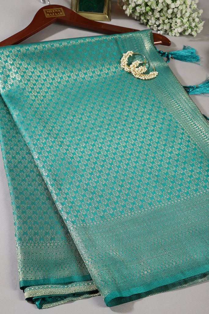 Teal Color South Silk Zari Woven Saree