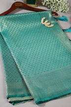 Teal Color South Silk Zari Woven Saree