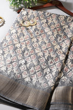 Grey Color Cotton Silk Abstract Printed Saree