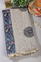 Navy Green Tussar Silk Printed Saree