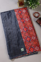 Navy Printed Tussar Silk Saree