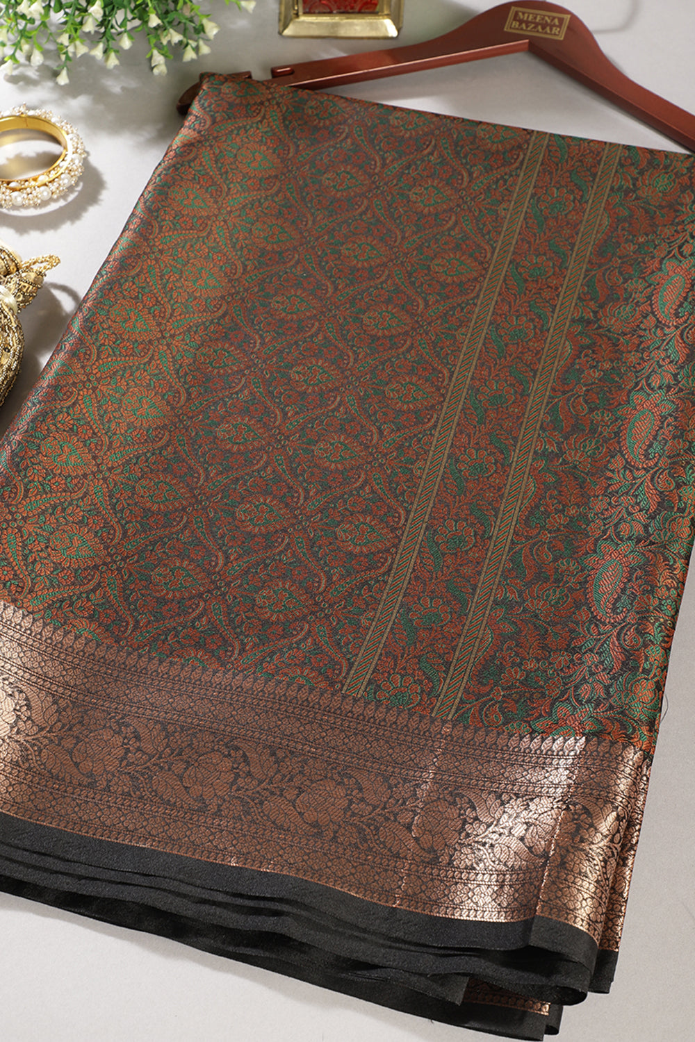 Black Paper Silk Floral and Paisley Resham & Zari Woven Saree