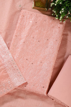 Peach Color Chanderi Resham Embroidered Unstitched Suit