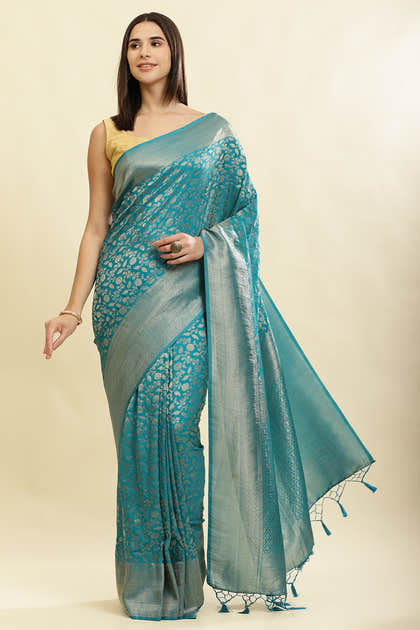 Eastern Blue Lightweight Banarasi Silk Weaving Saree