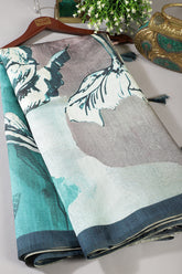 Blue Tussar Silk Floral Printed Saree