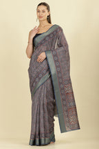 Blue Ajrakh Block Printed Cotton Saree