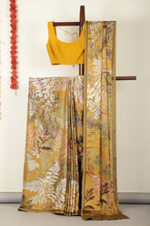 Mustard Jacquard Silk Lasa Printed Saree