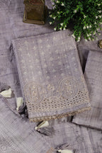 Lavender Tussar Cotton Printed And Reham Embroidered Unstiched Suit Material