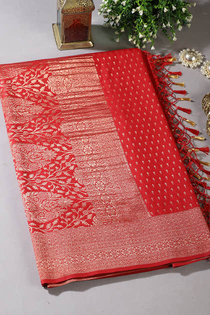Red Colour Silk Zari Woven Saree