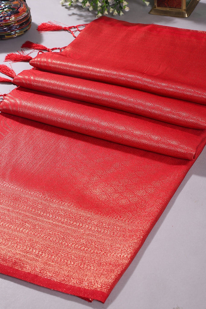 Red Colour Soft Silk Leheria Zari Woven Saree