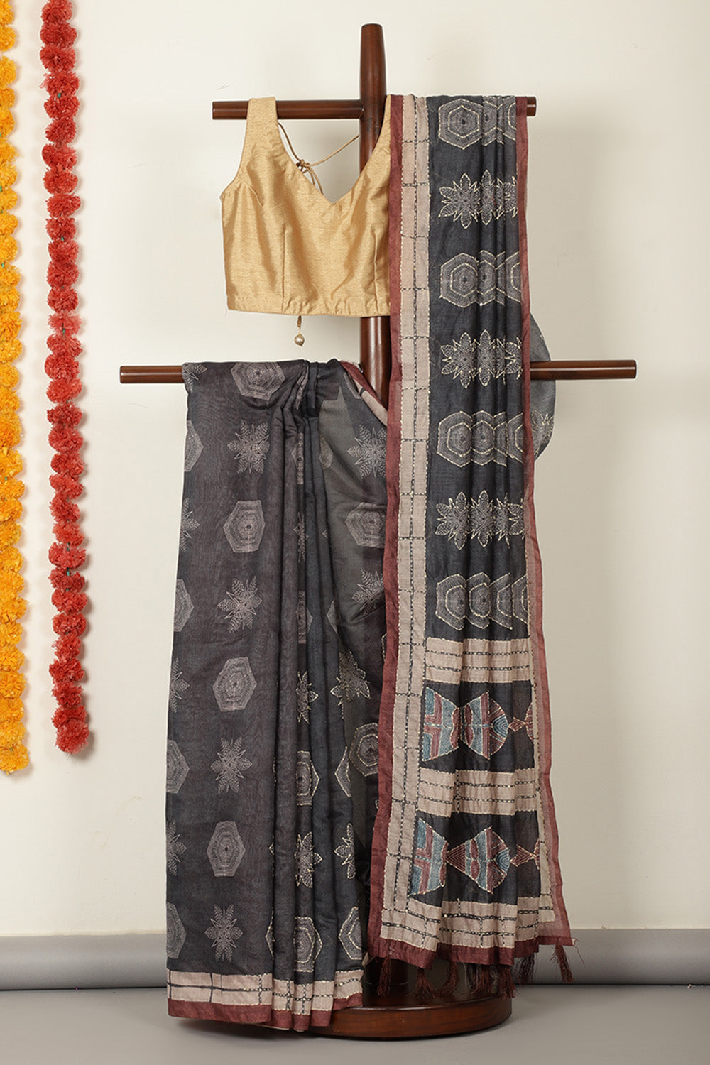 Black Cotton Block Printed Saree