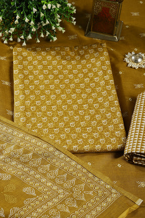 Mustard Color Cotton Printed Unstitched Suit