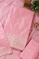 Baby Pink Chanderi Silk Embroidered Unstitched Suit Material