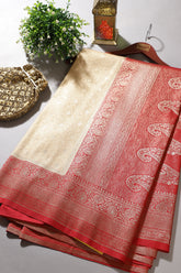 Tussar & Red Dual Toned Soft Silk Zari Woven Saree