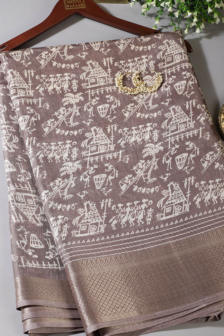 Dusty Brown Color Cotton Silk Printed Saree