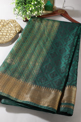 Bottle Green & Black Dual Tone Silk Woven Saree.