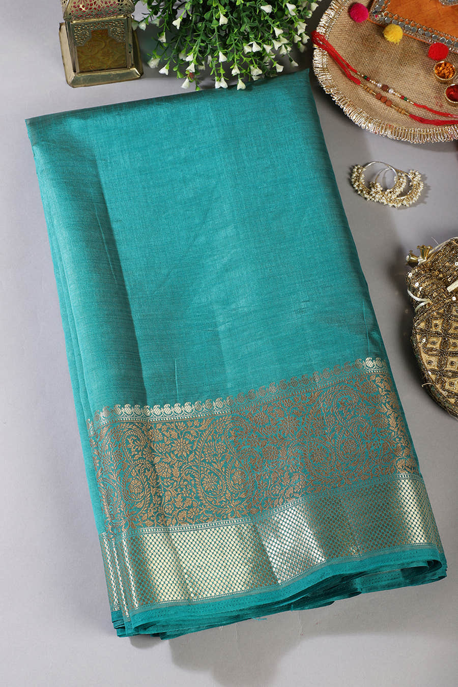 Teal Cotton Silk Woven Saree