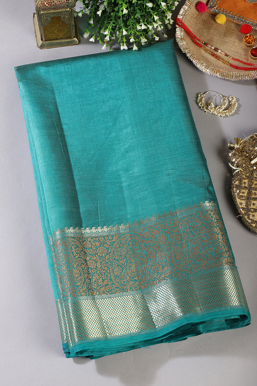 Teal Cotton Silk Woven Saree