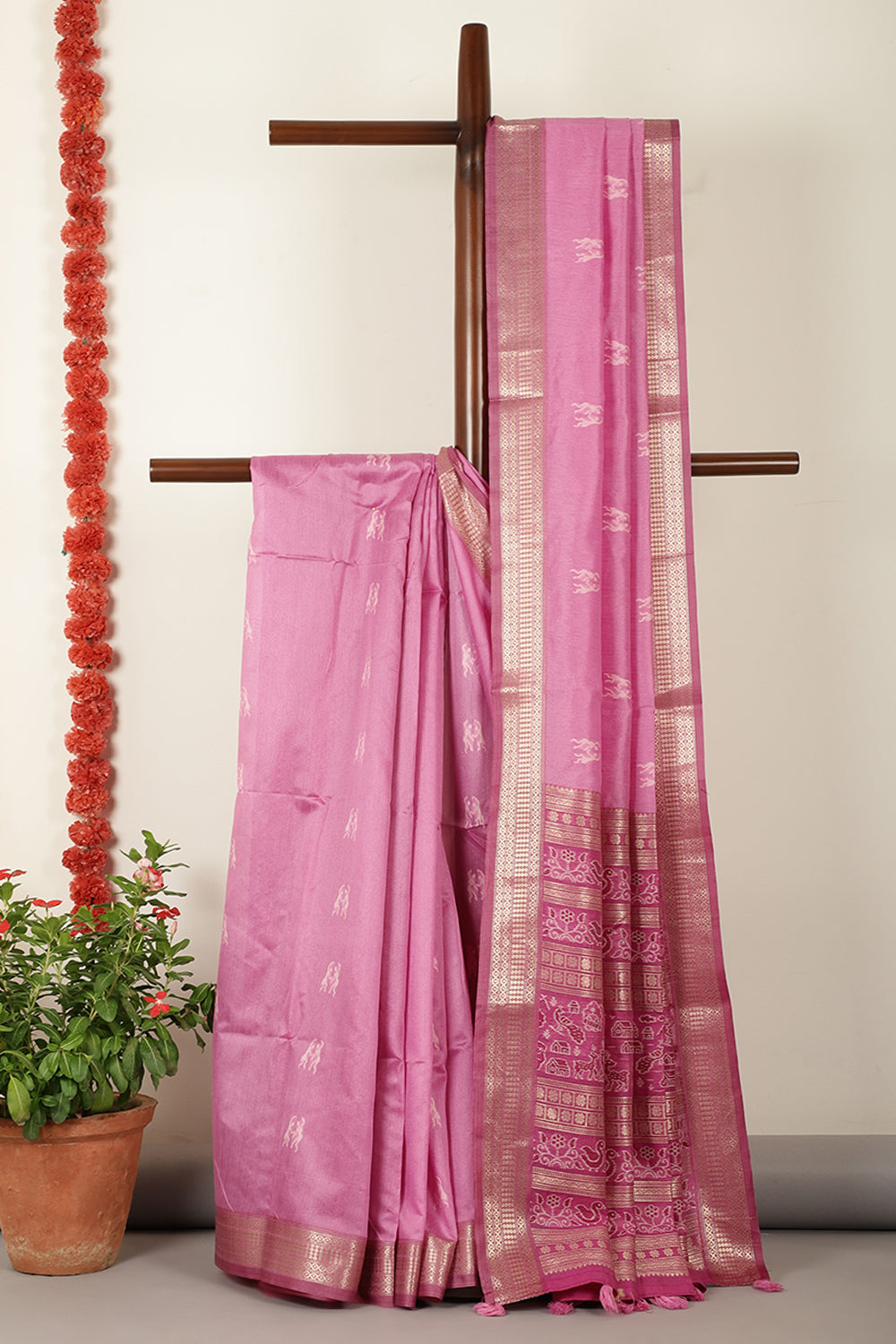 Muted Pink Chanderi Silk Resham & Zari Woven Saree