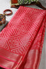 Coral Color Block Printed Cotton Silk Saree