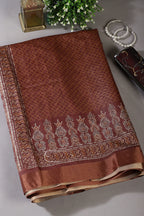 Brown Color Cotton Printed Saree