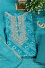 Teal Cotton Bandhani Printed & Neck Embroidered Unstitched Suit Fabric