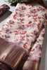 Mauve & Red Colour Floral Printed Cotton Silk Saree