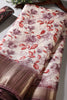Mauve & Red Colour Floral Printed Cotton Silk Saree