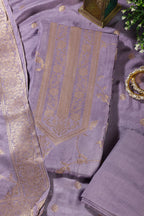 Lavender Banarsi Floral Woven Silk Unstitched Suit