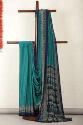 Teal Kashmiri-Inspired Floral Printed Crepe Saree