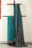 Teal Kashmiri-Inspired Floral Printed Crepe Saree