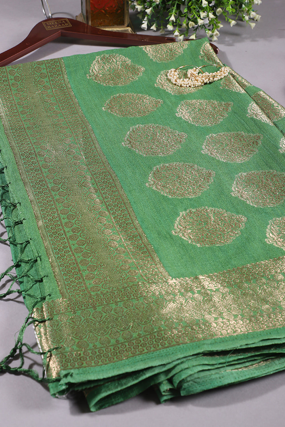 Green Colour Cotton Silk Zari Woven Saree