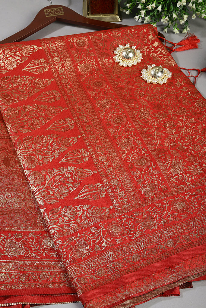 Red Colour South Silk Heavy Woven Saree